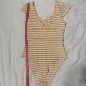 Altar’d State yellow and white stripe Bodysuit
